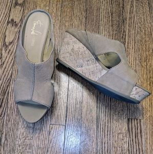 Franco Sarto Tan open toe cork wedge
